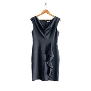 Calvin Klein Women's Sleeveless Cowl Neck Ruffled Knee-Length Dress Gray Size 8